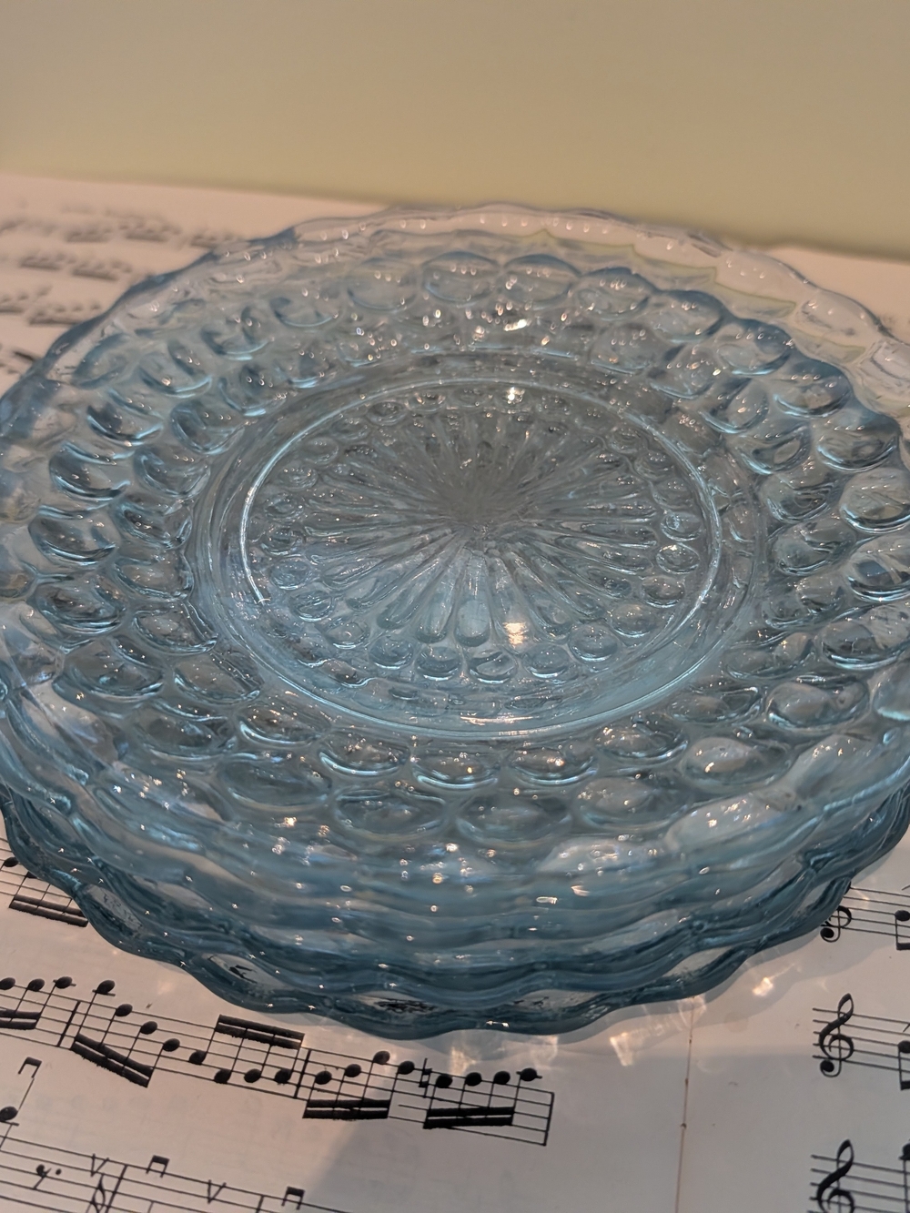 vintage Anchor Hocking sapphire blue glass plate in the classic "Bubble" pattern